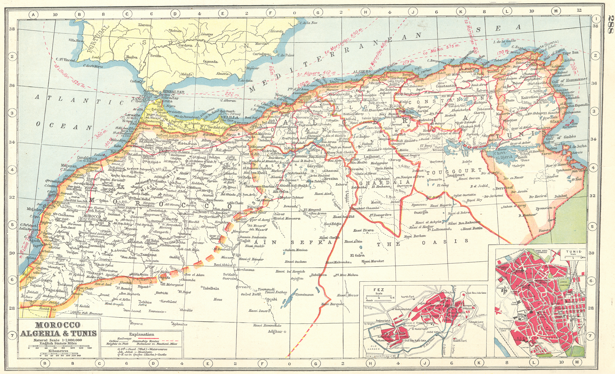 Associate Product NORTH AFRICA. Morocco Algeria Tunisia. inset Fes Fez ;Tunis 1920 old map