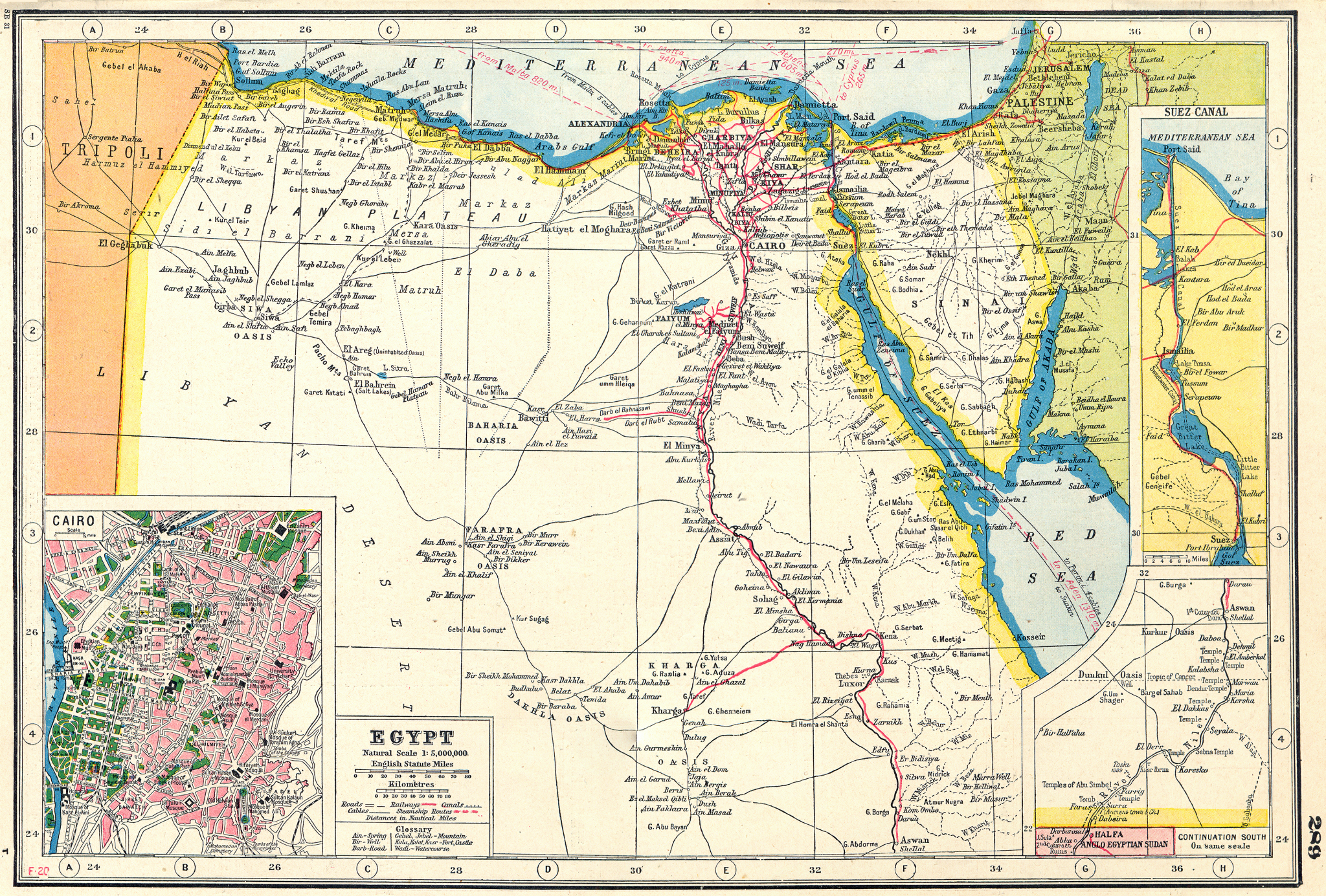 Associate Product EGYPT. inset Cairo & Suez canal . HARMSWORTH 1920 old antique map plan chart
