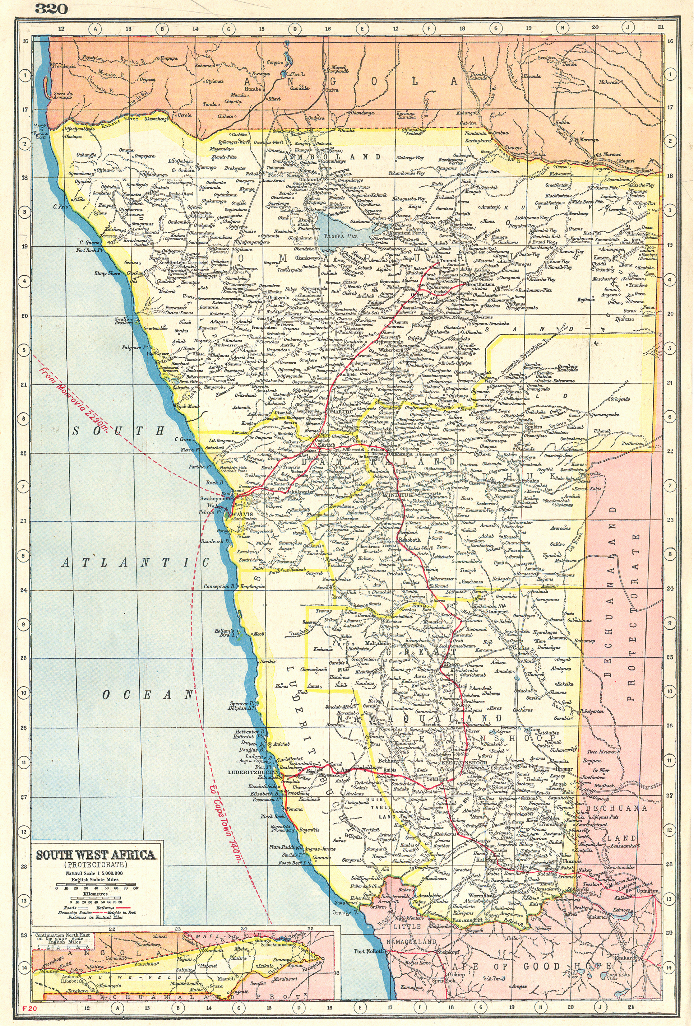 Associate Product NAMIBIA. South West Africa protectorate. HARMSWORTH 1920 old antique map chart