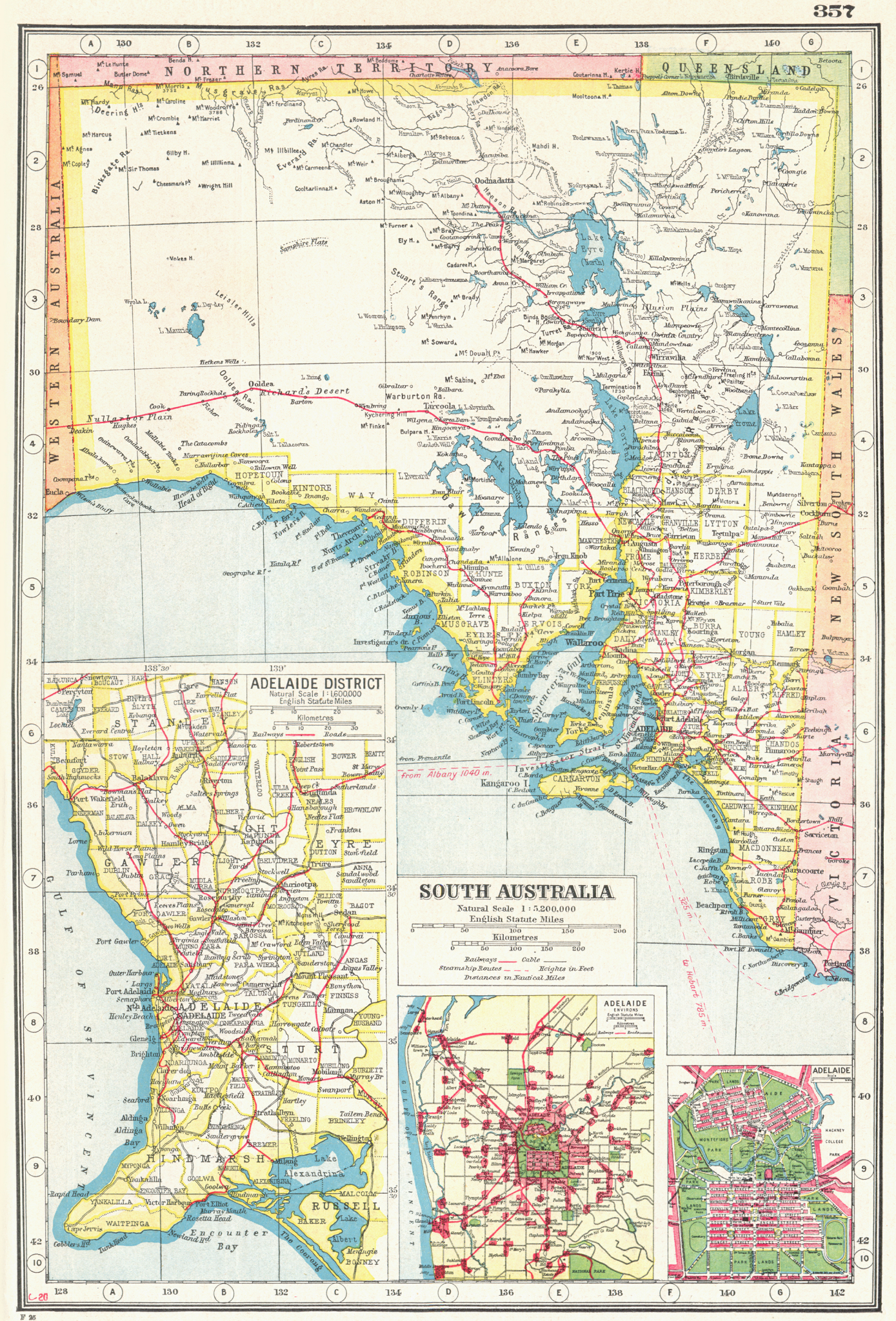 Associate Product SOUTH AUSTRALIA.  Inset plans of Adelaide District environs & city 1920 map