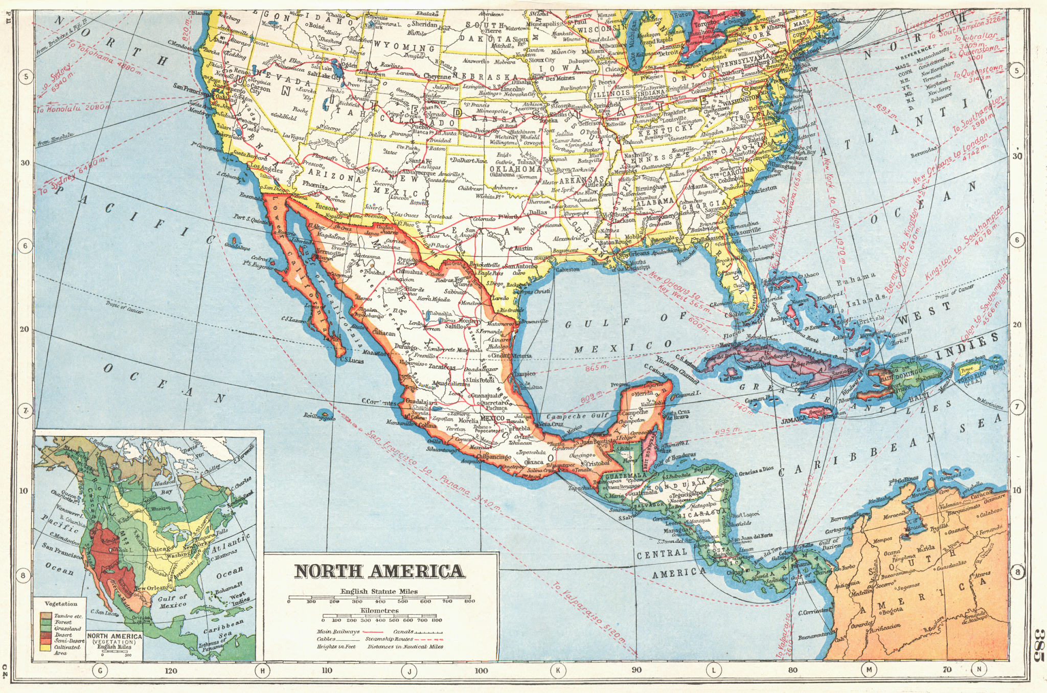 Associate Product NORTH AMERICA. Southern United States & Mexico ;inset Vegetation 1920 old map