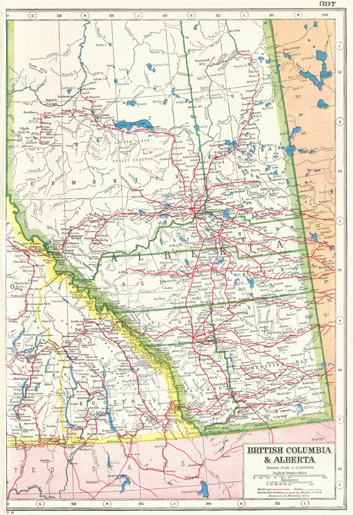 Associate Product ALBERTA. Showing railways & part of British Columbia. Canada 1920 old map