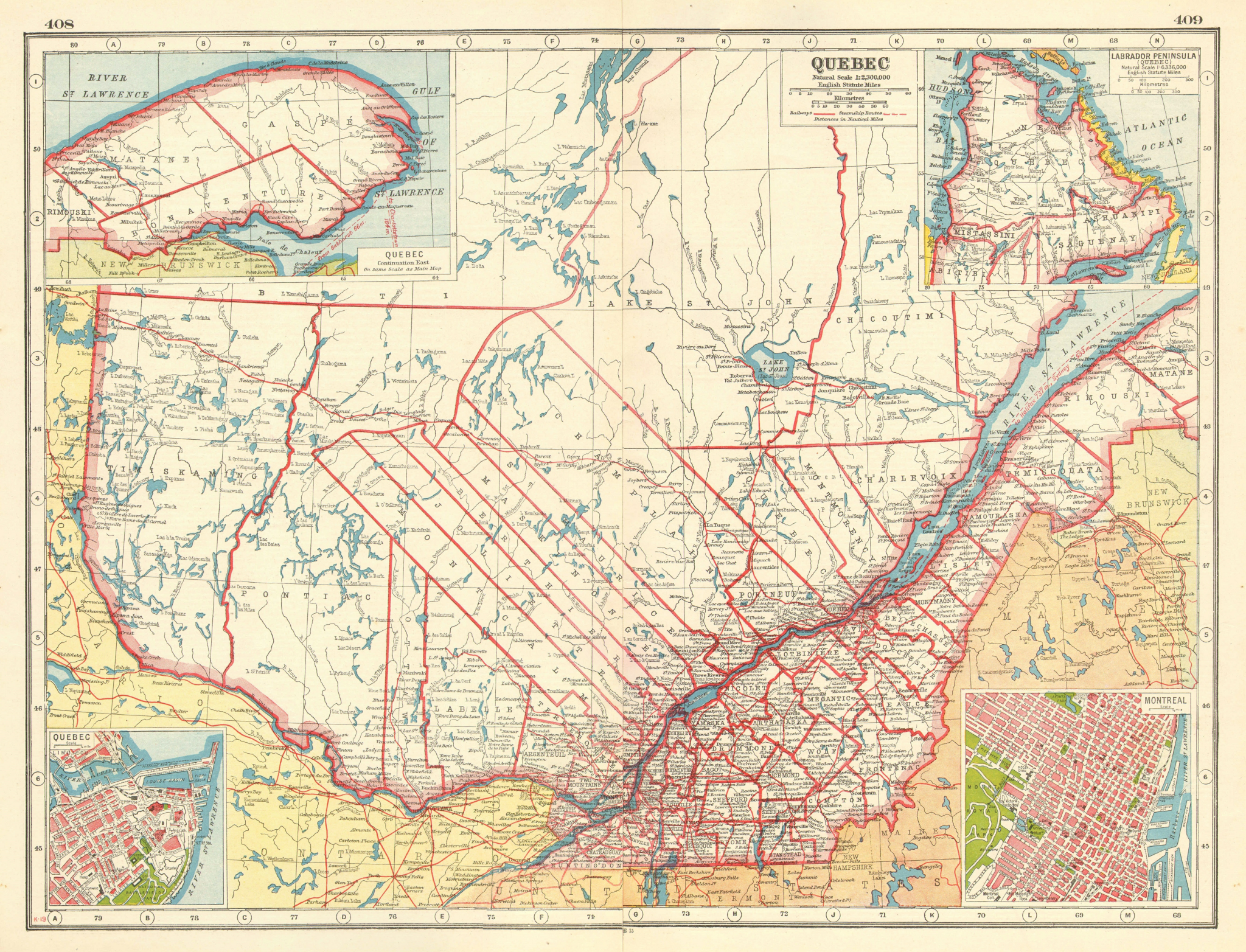 Associate Product QUEBEC QUÉBEC. Showing counties. Inset plans of Quebec City & Montreal 1920 map