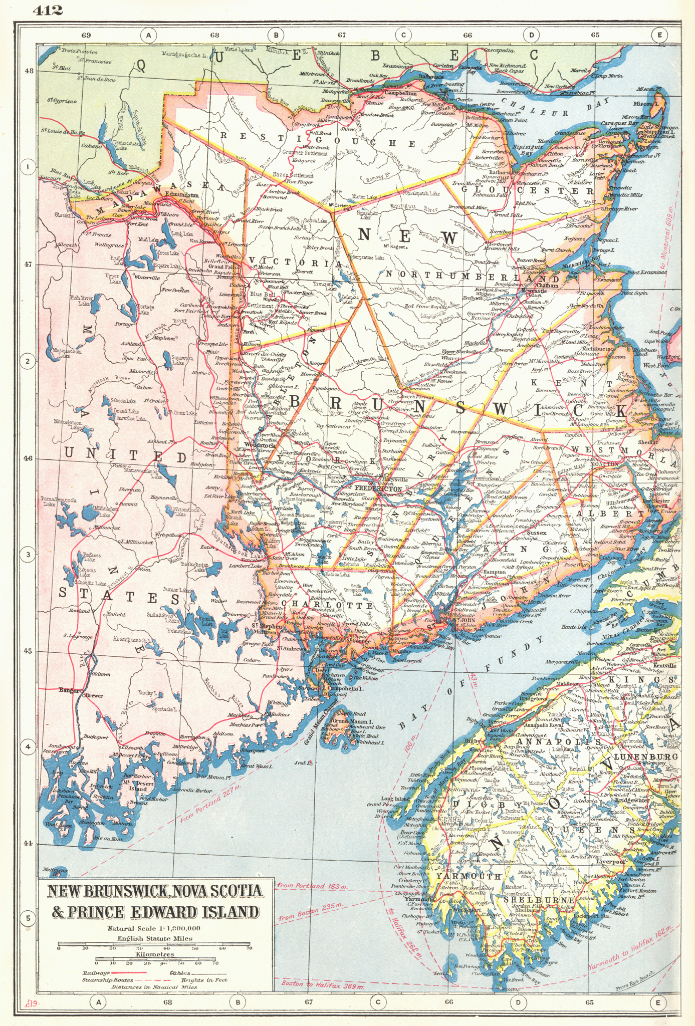 Associate Product NEW BRUNSWICK. & Nova Scotia West. Canada. Railways. HARMSWORTH 1920 old map