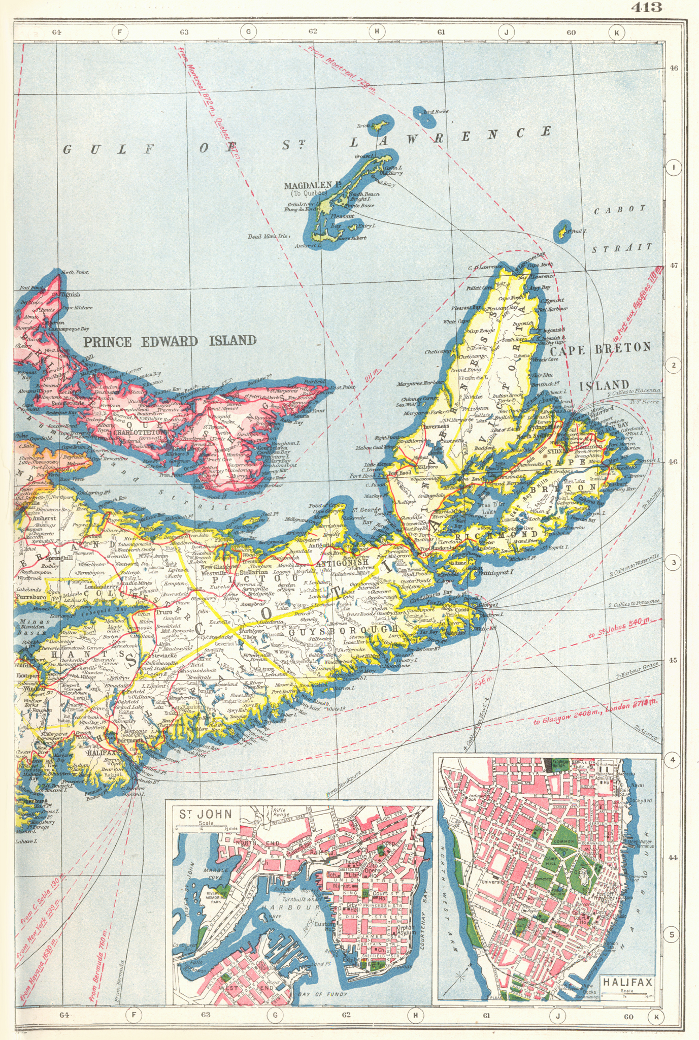 Associate Product NOVA SCOTIA EAST & PRINCE EDWARD ISLAND. Inset St John & Halifax plans 1920 map
