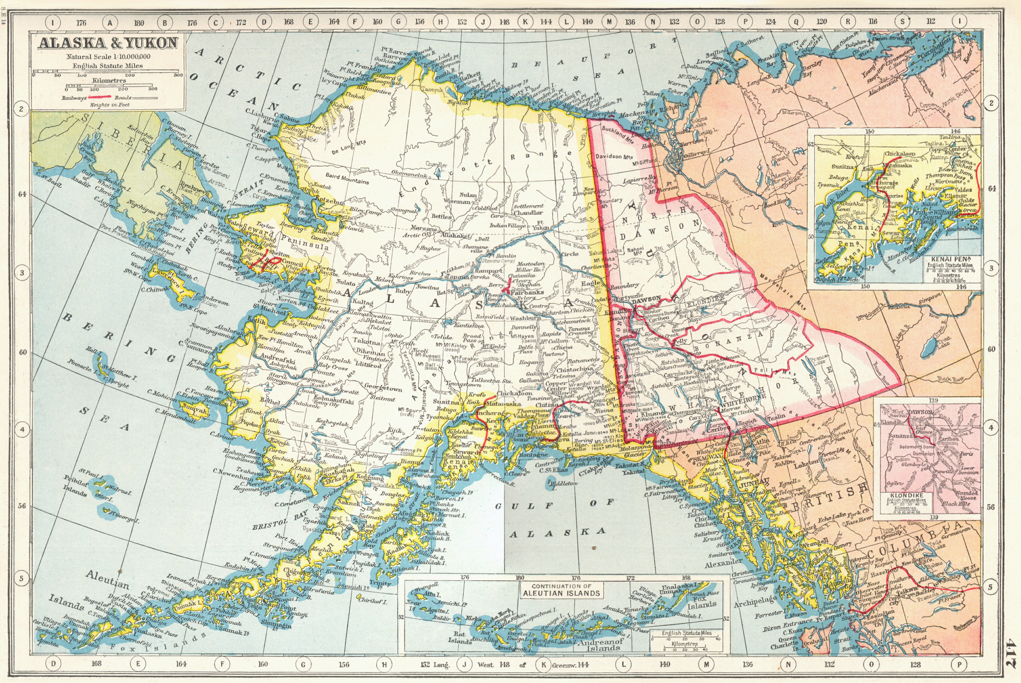 Associate Product ALASKA YUKON. Inset Kenai Peninsula; Klondike. HARMSWORTH 1920 old antique map