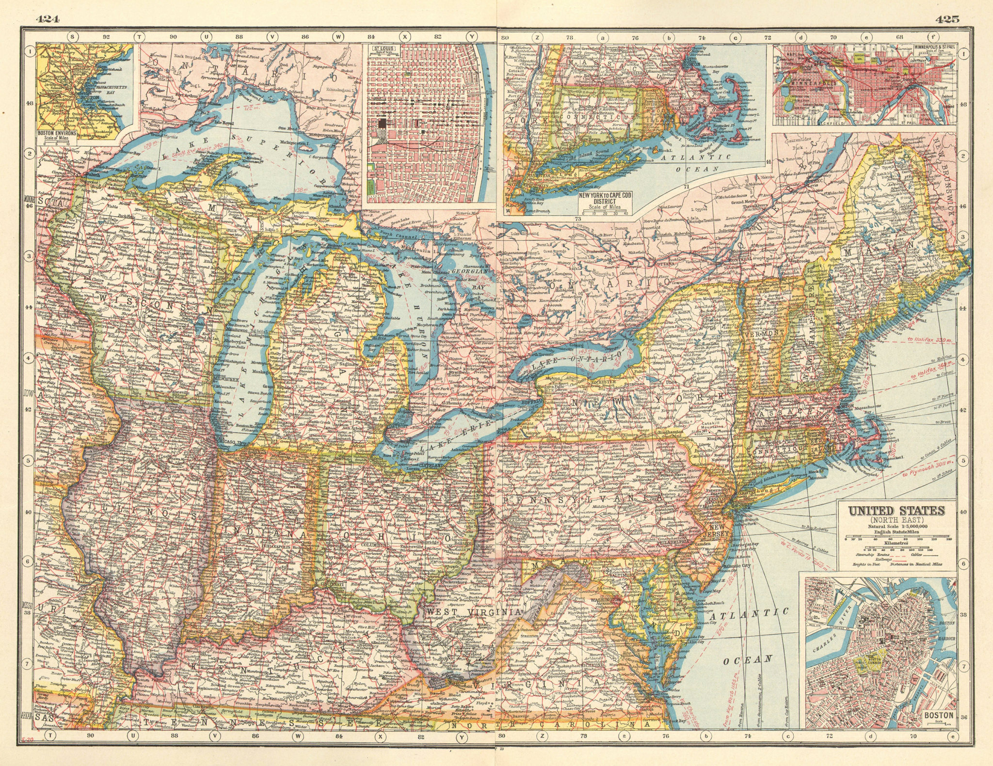 Associate Product USA NORTH EAST. Inset Boston St Louis New England Minneapolis plans 1920 map