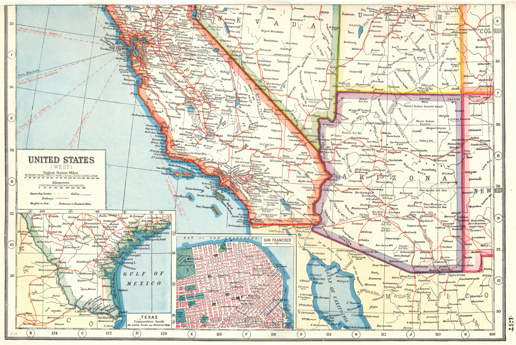 Associate Product USA SOUTH WEST. Arizona California. Inset plan of San Francisco. Texas 1920 map