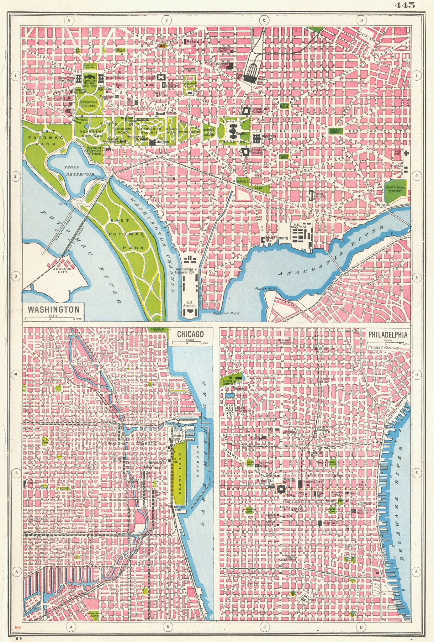 Associate Product USA CITIES. Washington DC Chicago & Philadelphia city plans 1920 old map