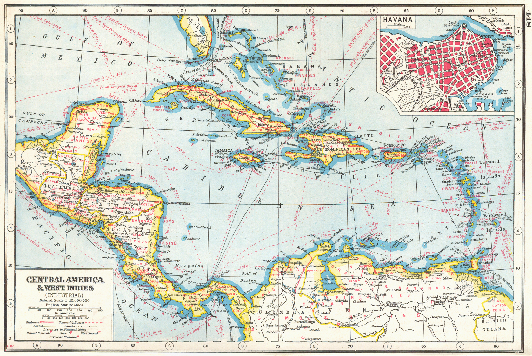Associate Product CENTRAL AMERICA/WEST INDIES COMMERCIAL. Agricultural products. Havana 1920 map