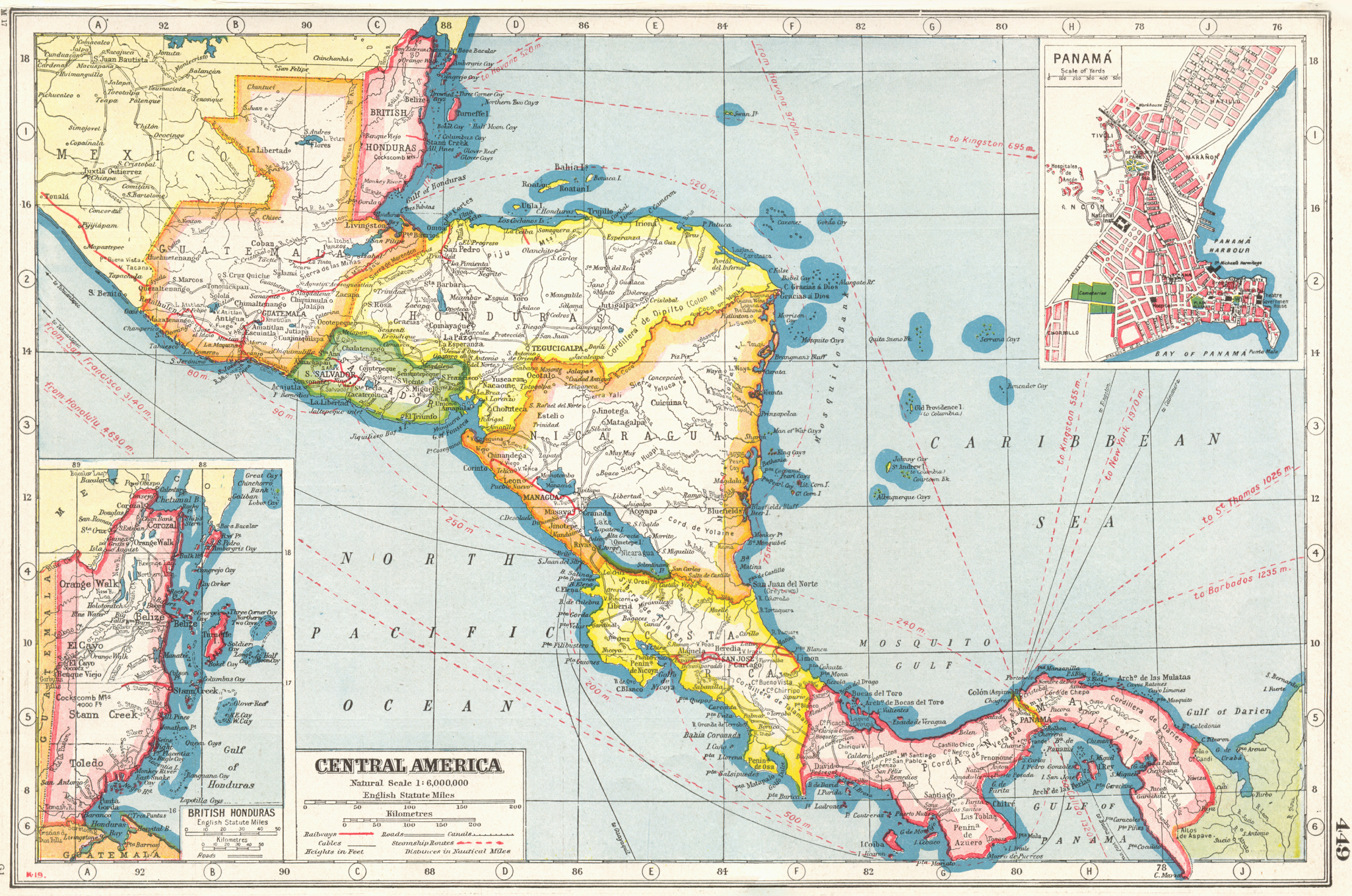 Associate Product CENTRAL AMERICA. Honduras &c Inset British Honduras Belize;Panama City 1920 map