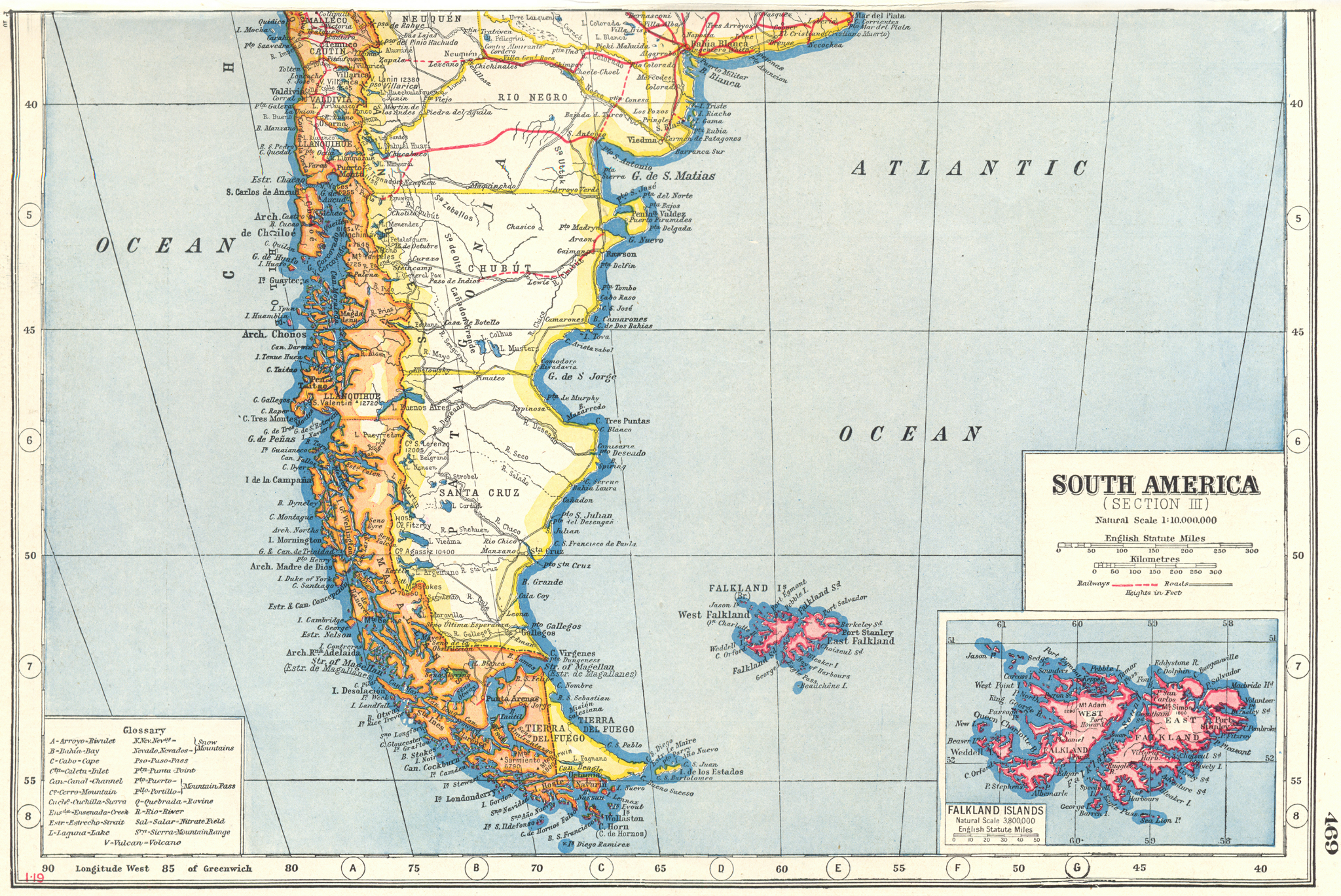 Associate Product PATAGONIA.South America south. Argentina Chile; Falkland Islands 1920 old map