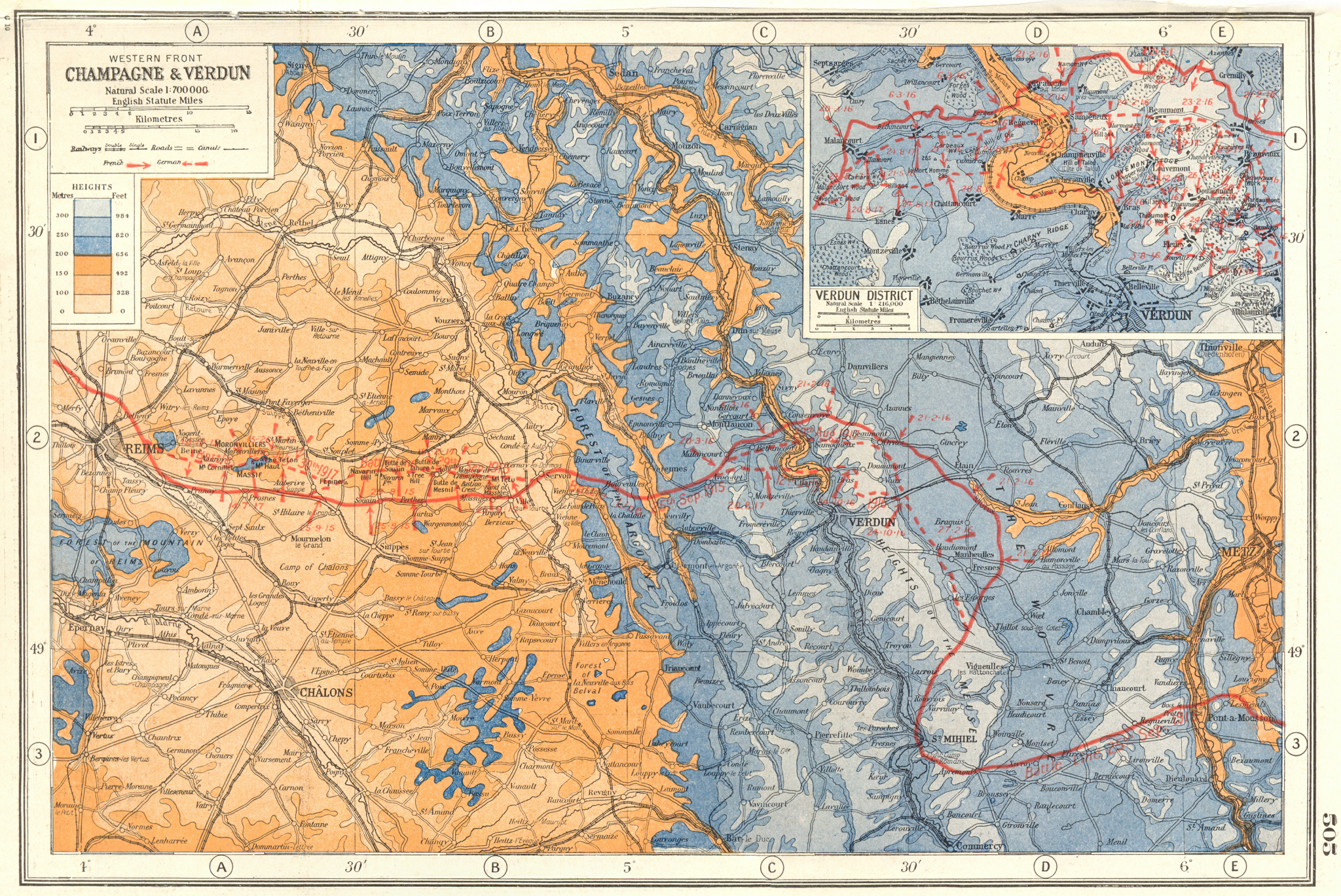 Associate Product WORLD WAR 1.Western Front Champagne Verdun. 1916-17 battle lines 1920 old map