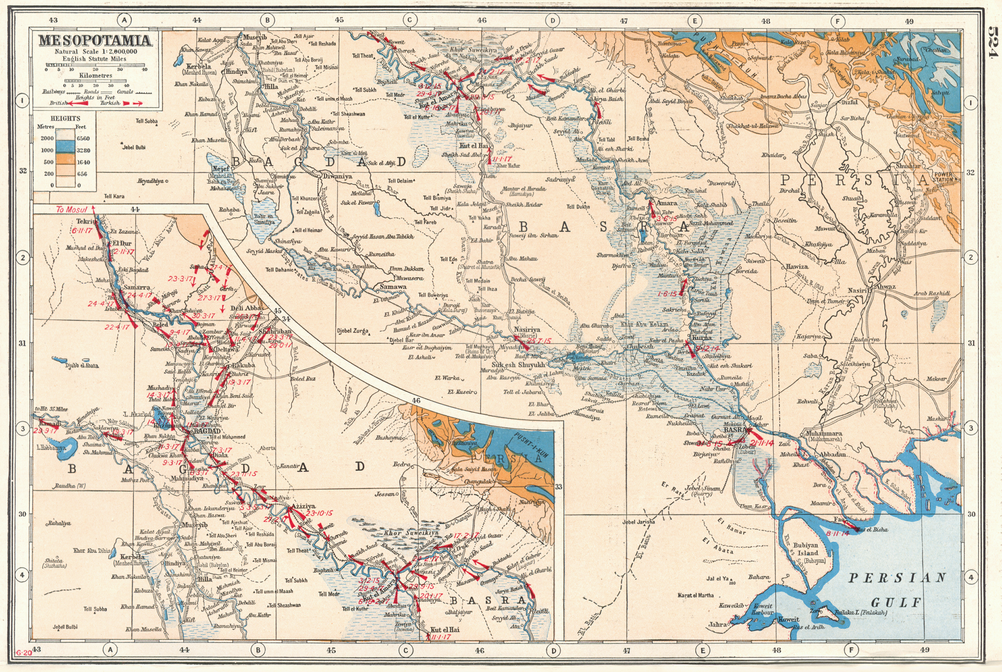 Associate Product IRAQ.Mesopotamia;Inset Baghdad. First World War 1 battle lines 1915-17 1920 map