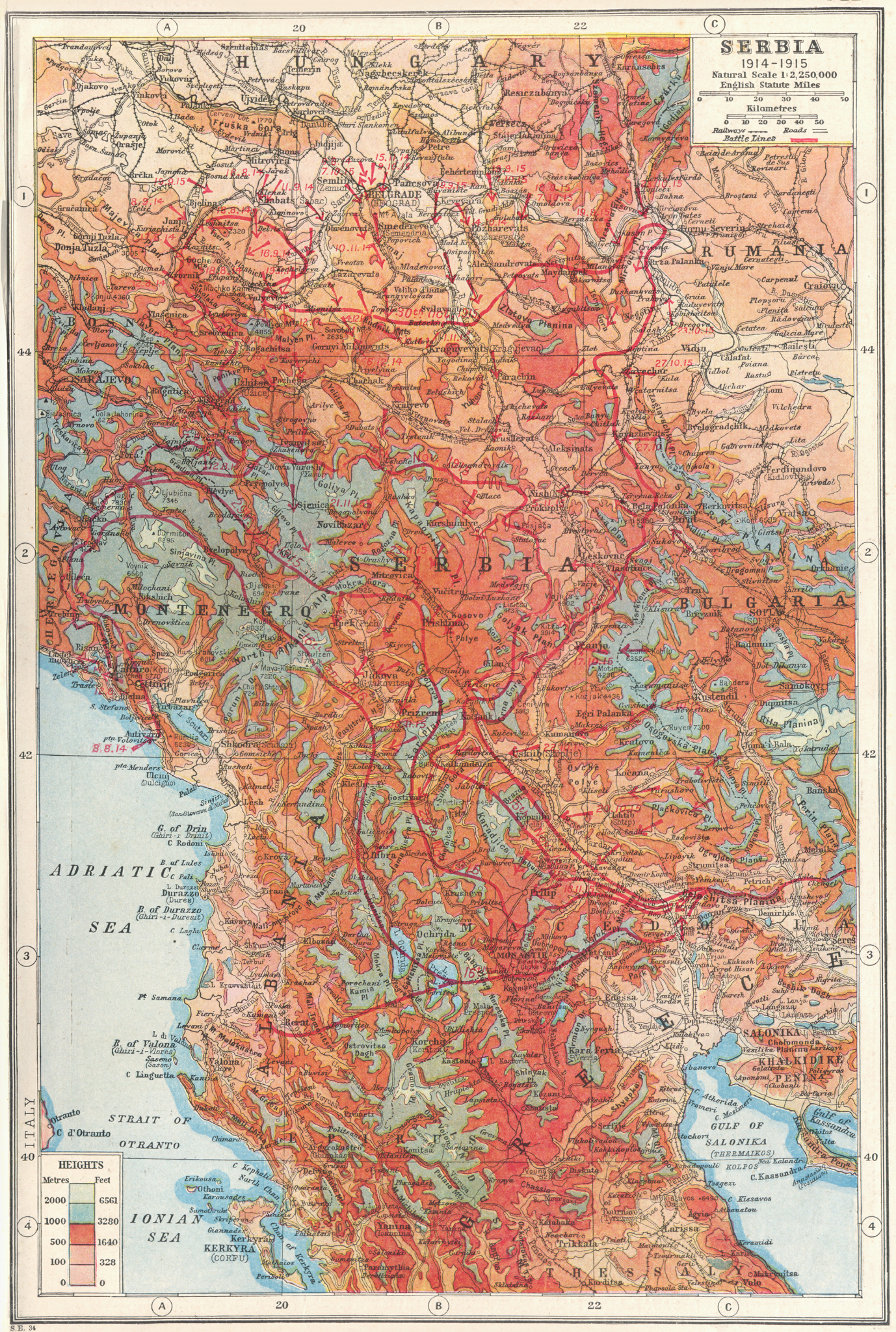 Associate Product SERBIA. Macedonia Montenegro 1914-1915 battle lines. First World War  1920 map