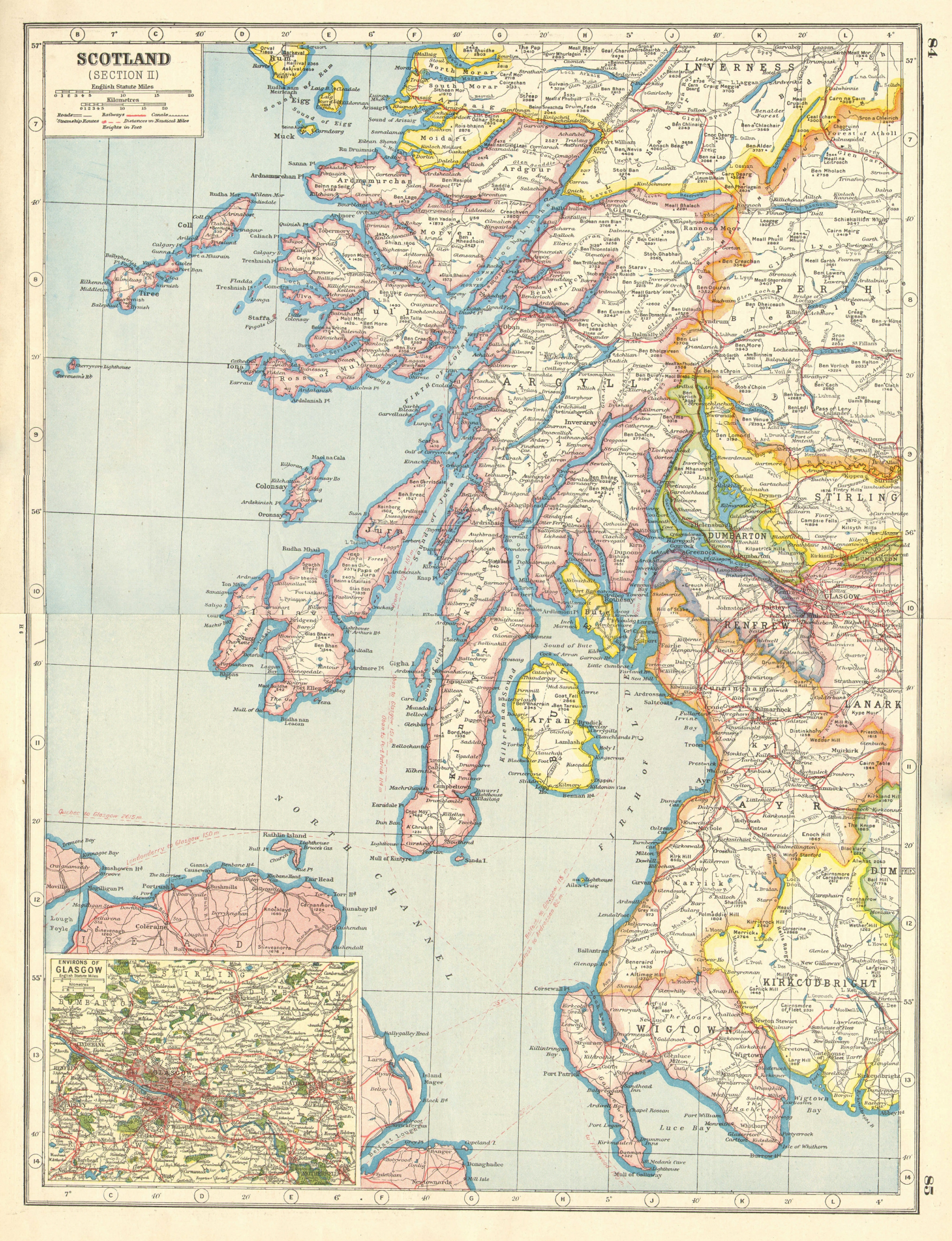 Associate Product SCOTLAND SOUTH WEST. Inner Hebrides. Argyll Ayr Arran Wigtown. Glasgow 1920 map