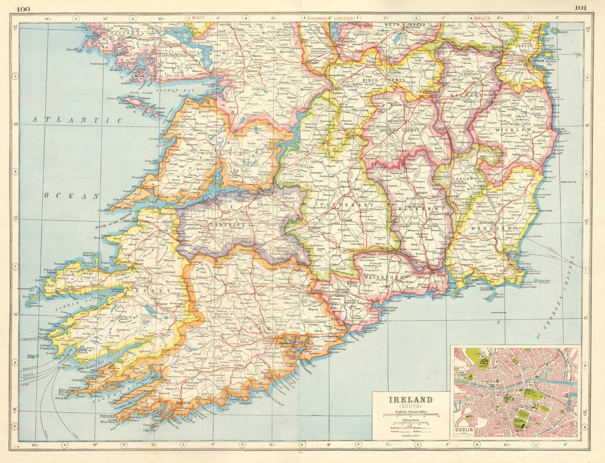 Associate Product IRELAND SOUTH. Munster Leinster. Dublin plan. HARMSWORTH 1920 old antique map