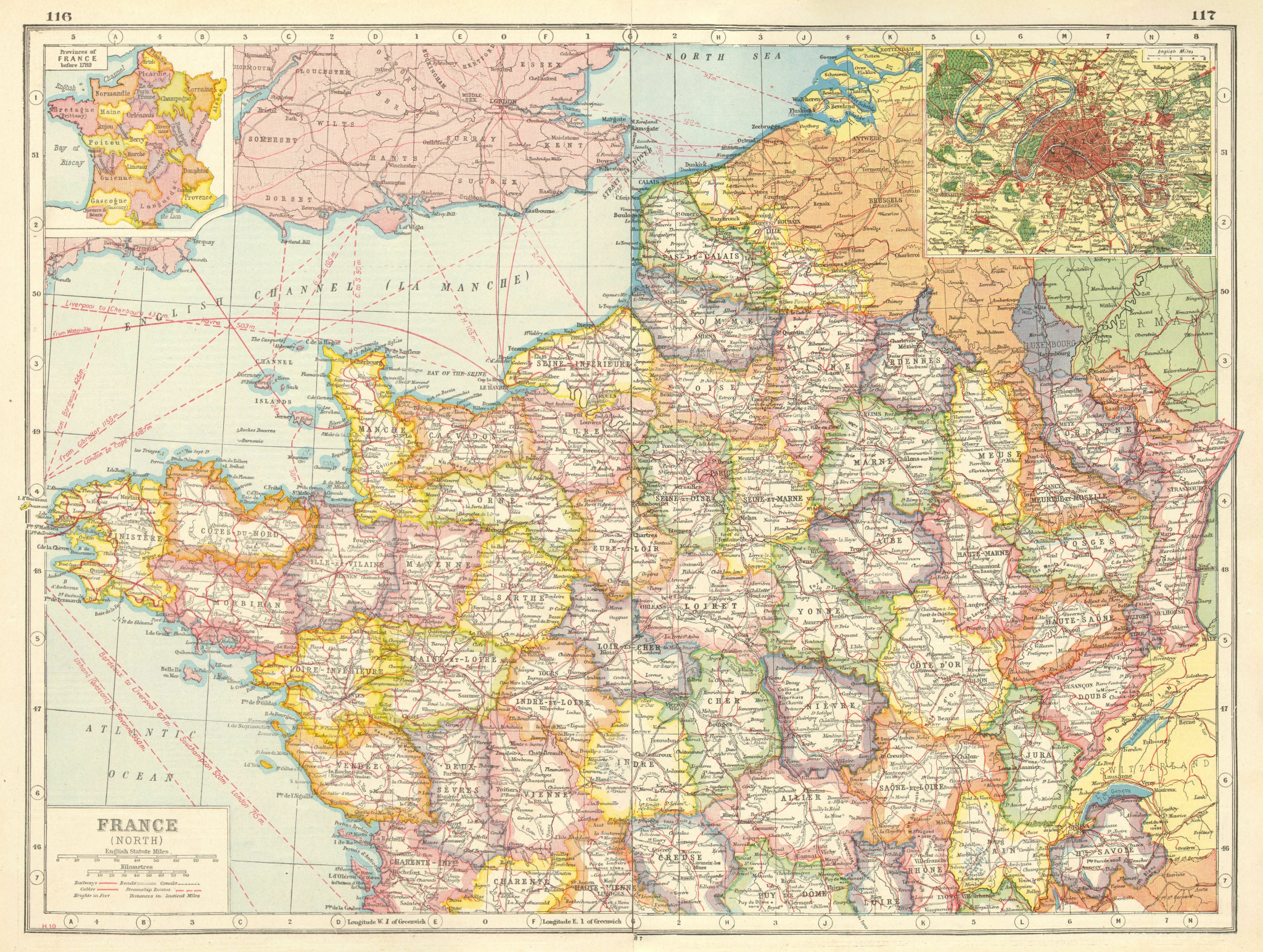 Associate Product NORTHERN FRANCE. Departements. Inset Provinces pre-1789 & Paris plan 1920 map