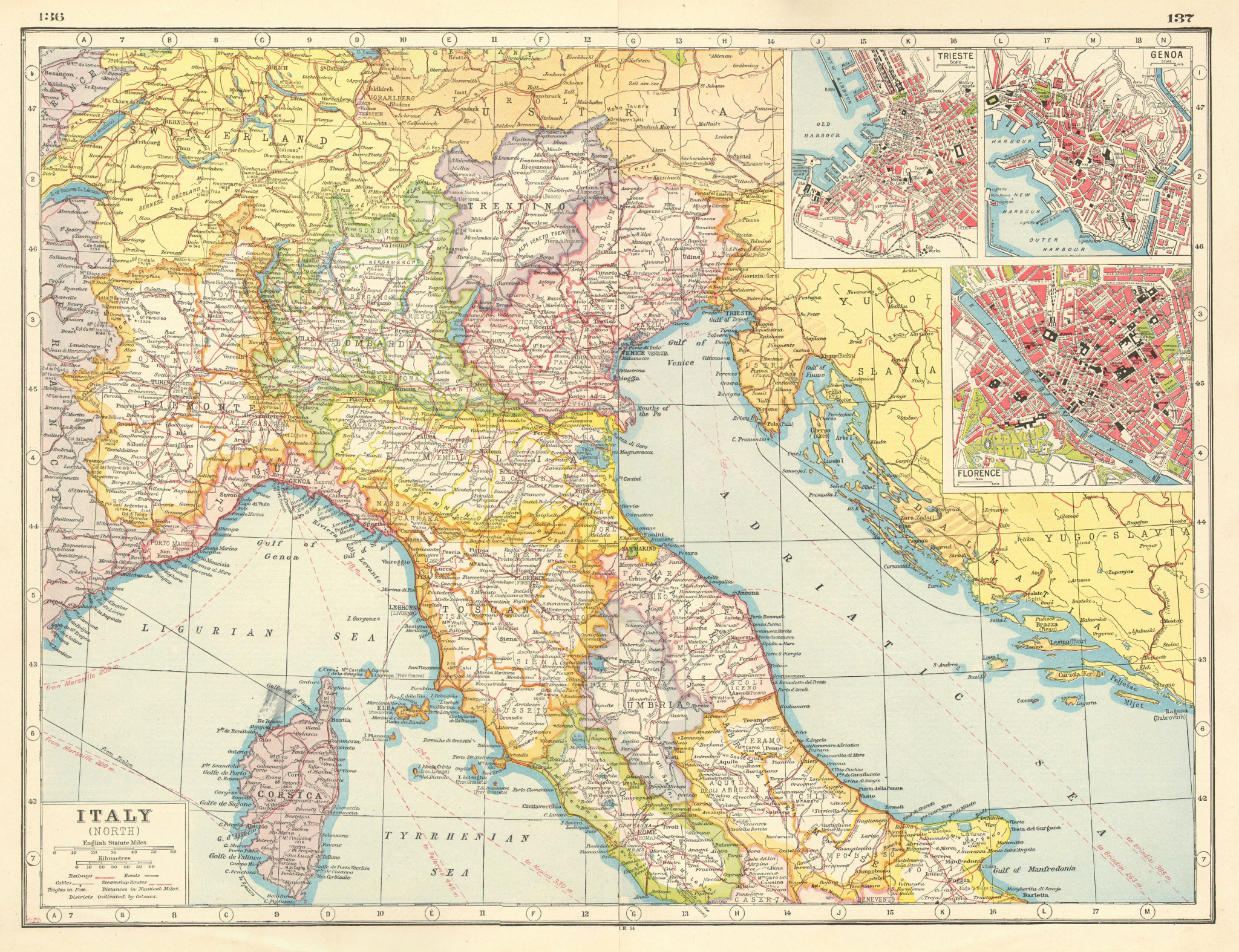 Associate Product ITALY NORTH. Provinces railways roads. Trieste Genoa Florence plans 1920 map