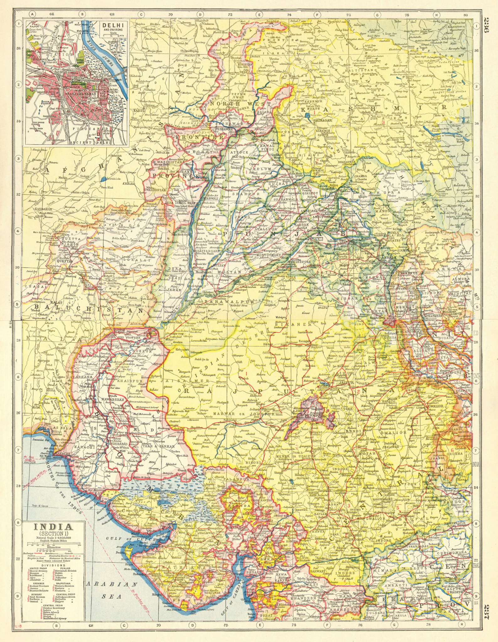 Associate Product BRITISH INDIA NW.Punjab Kashmir Rajputana Frontier.Delhi plan.Railways 1920 map
