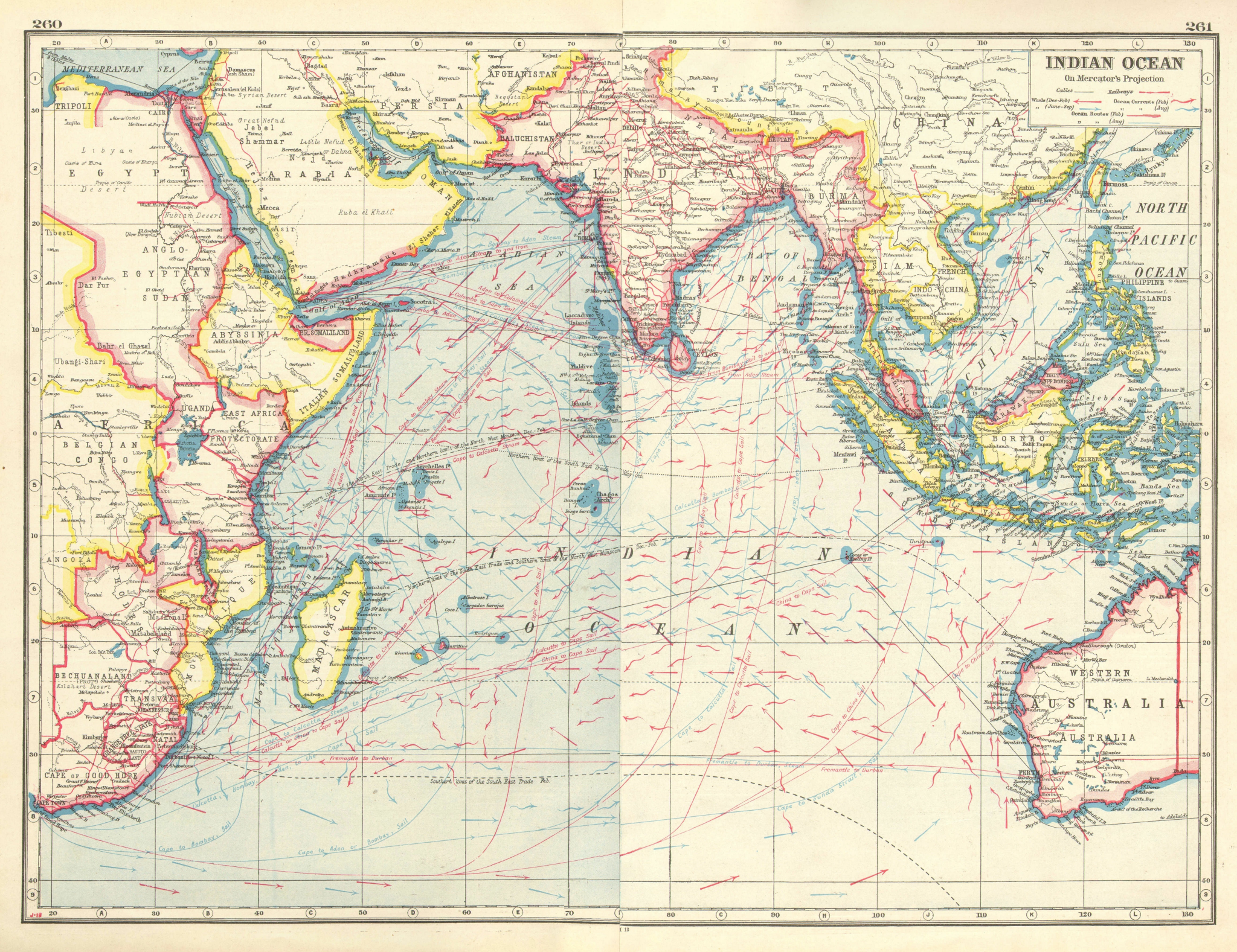 Associate Product INDIAN OCEAN. British colonies/Empire. Winds currents Steamship routes 1920 map