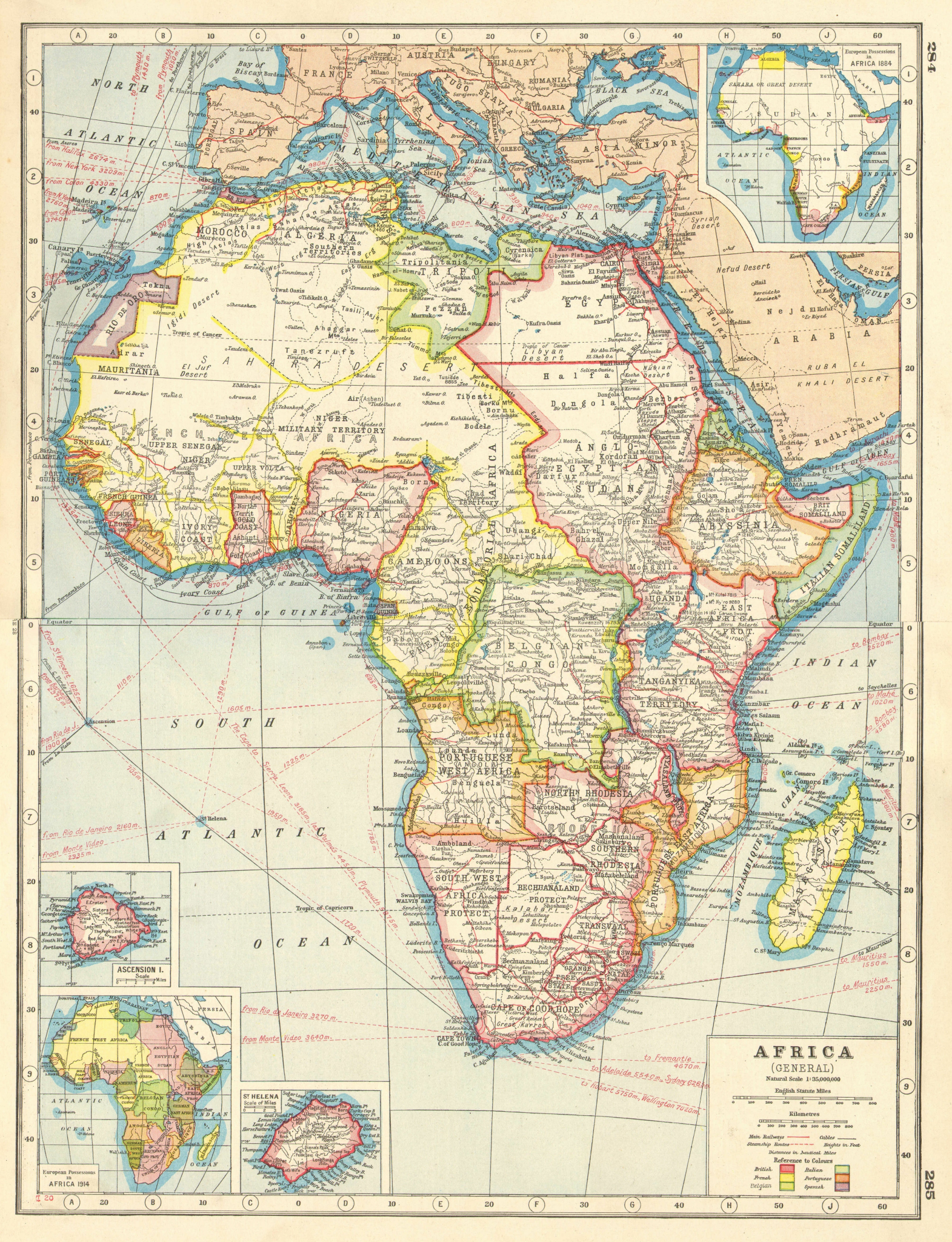 COLONIAL AFRICA. Rhodesia Er Rif Rio de Oro. Railways. Inset 1884/1914 1920 map