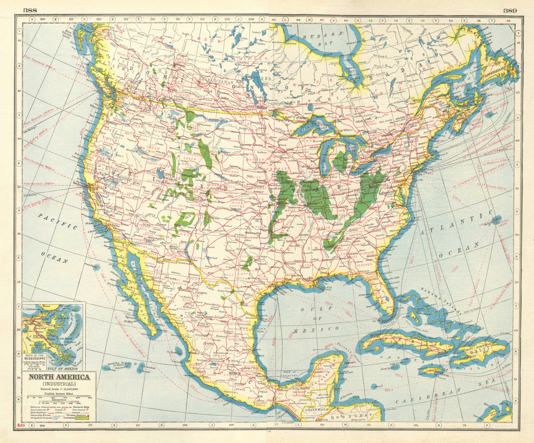 Associate Product NORTH AMERICA INDUSTRIES. USA Canada. Coalfields Irrigation Railroads 1920 map