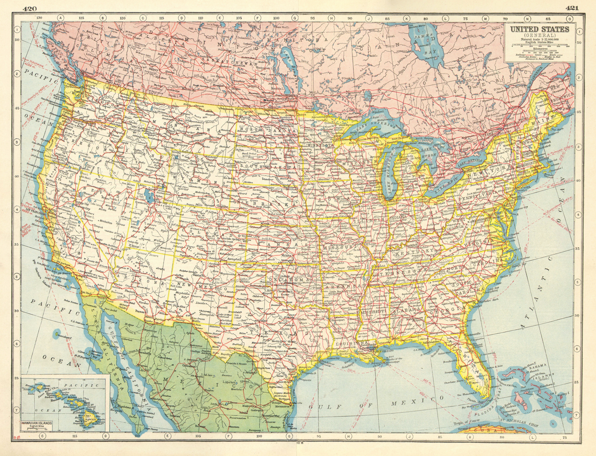 Associate Product UNITED STATES. USA. Railways canals steamship routes. HARMSWORTH 1920 old map