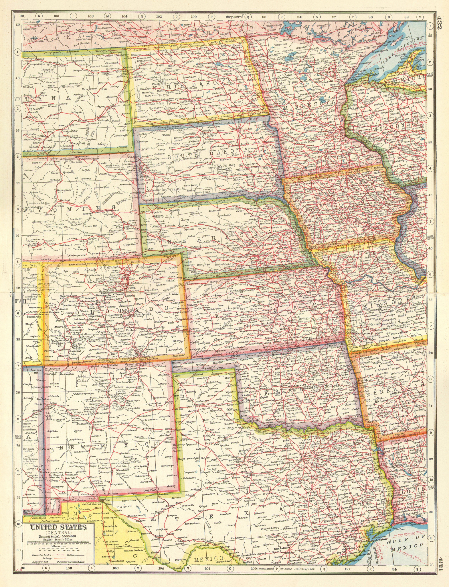 Associate Product USA PLAINS STATES. ND SD NE MN IA NM OK Texas.United States.HARMSWORTH 1920 map