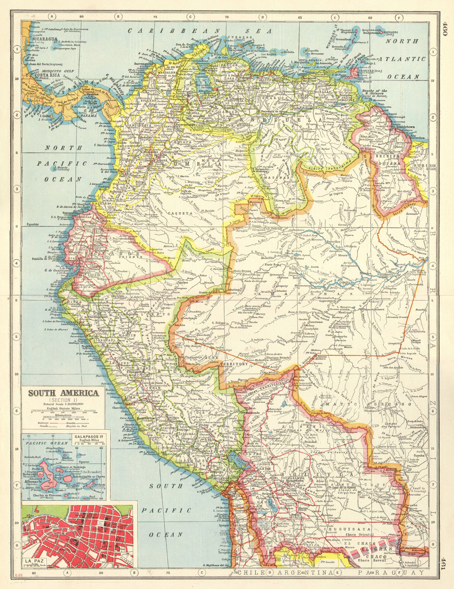 Associate Product ANDEAN STATES. Colombia Venezuela Ecuador Peru Bolivia. La Paz plan 1920 map