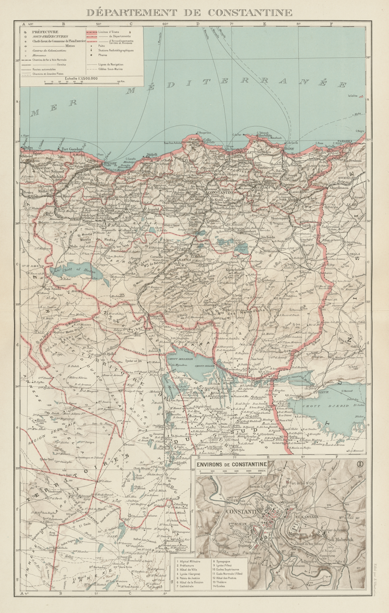 Associate Product FRENCH ALGERIA. Departement de Constantine. Inset environs & city plan 1929 map