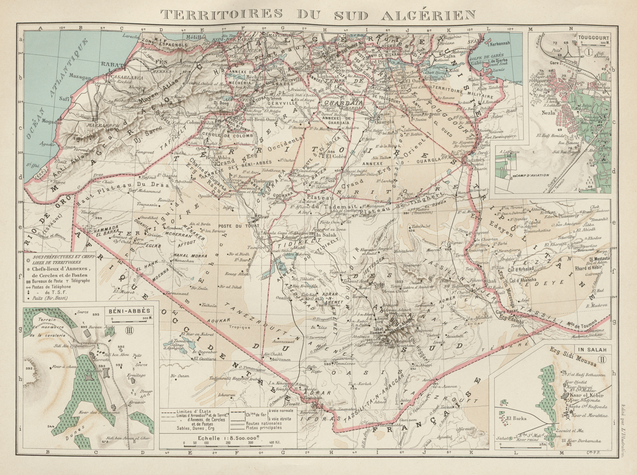 Associate Product FRENCH ALGERIA. Territoires sud Algerien. Béni-Abbès Touggourt In Salah 1929 map
