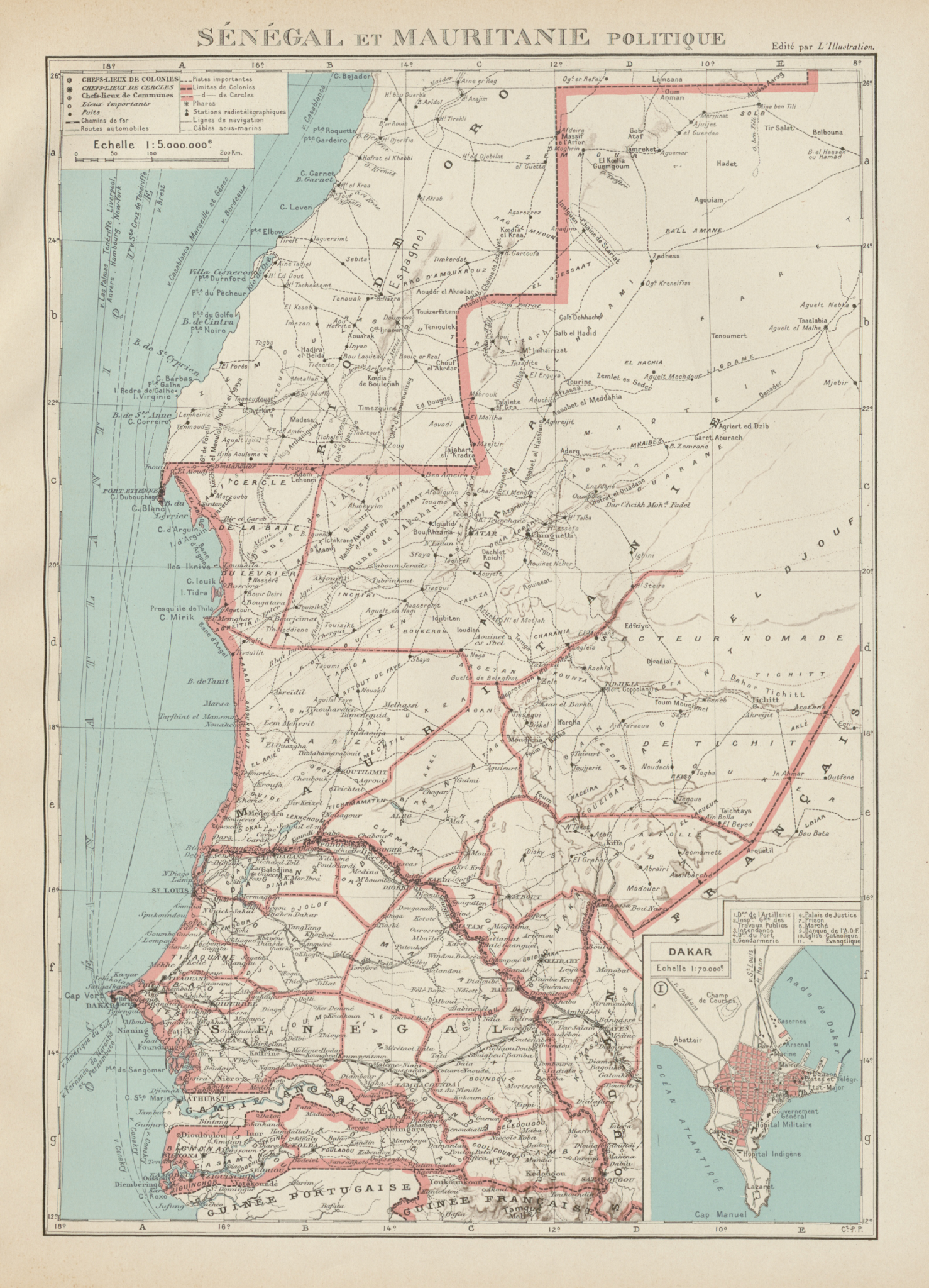Associate Product FRENCH WEST AFRICA. Senegal & Mauritanie/Mauritania. Dakar plan 1929 old map