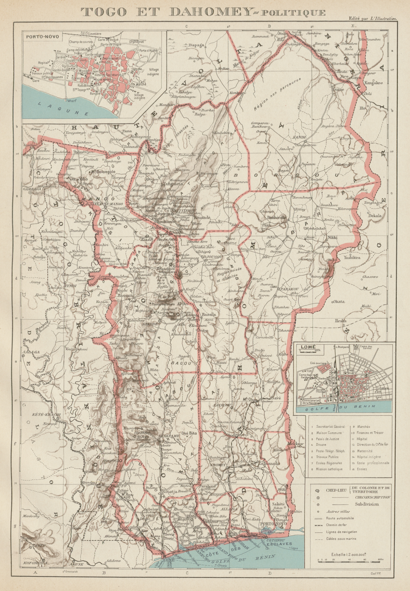 Associate Product COLONIAL TOGO & BENIN (Dahomey). Porto Novo & Lomé city ville plans 1929 map