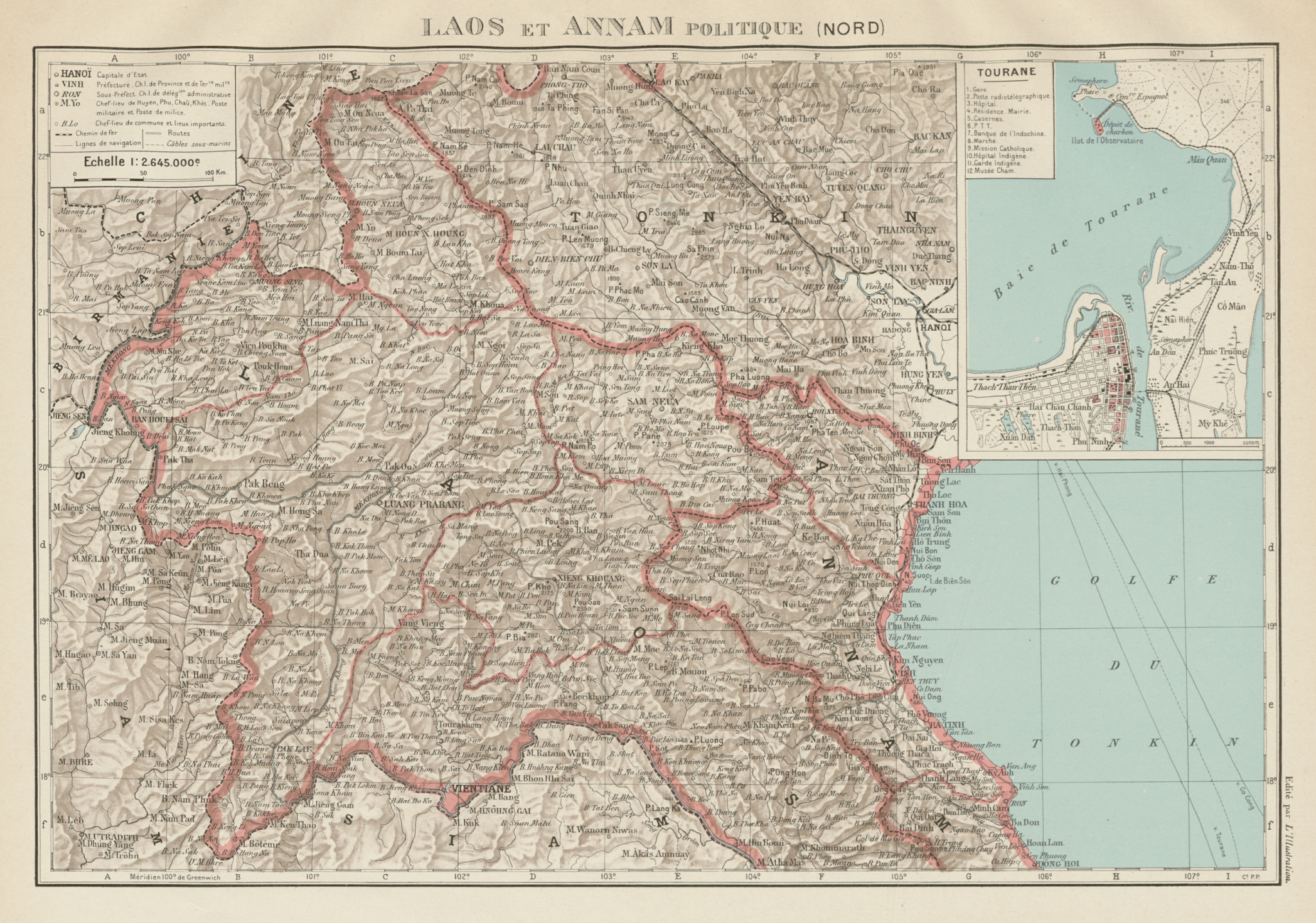 FRENCH INDOCHINA. N Laos & Annam. Vietnam. Tourane (Da Nang) city plan 1929 map