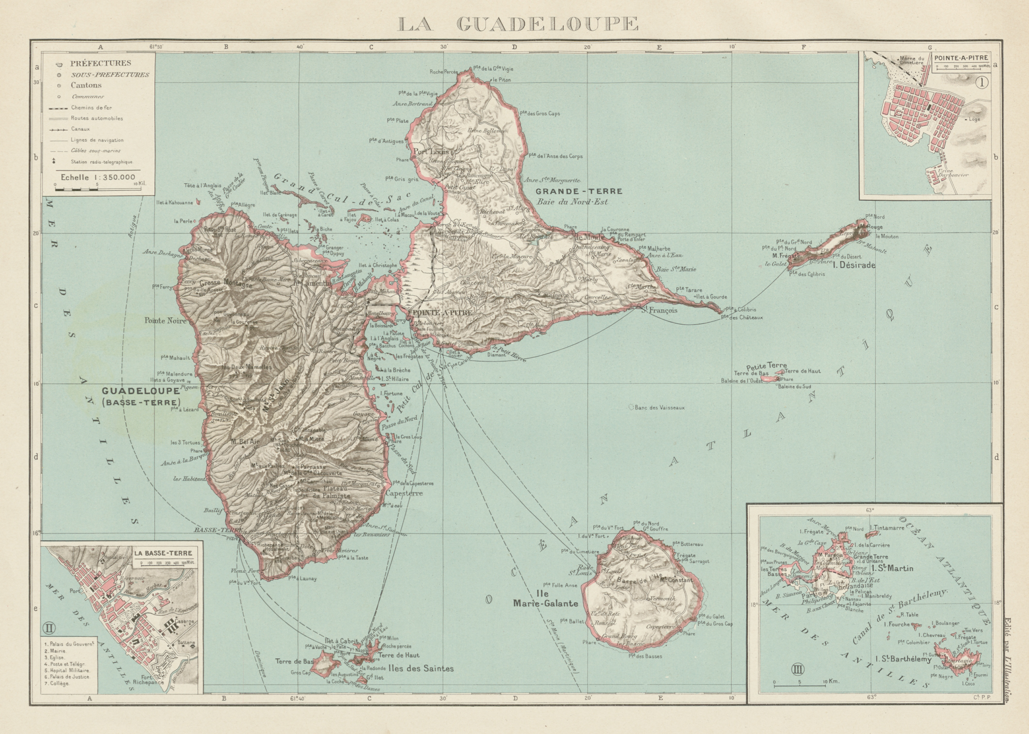 Associate Product GUADELOUPE. Basse-Terre; Pointe-à-Pitre. St-Martin Saint-Barthélemy 1929 map
